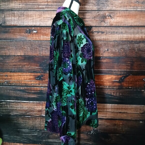 NWT VTG Nancy Bolen Blouse Top XL Sheer Burnout Velvet Floral Beaded Silk Rayon - Picture 7 of 10